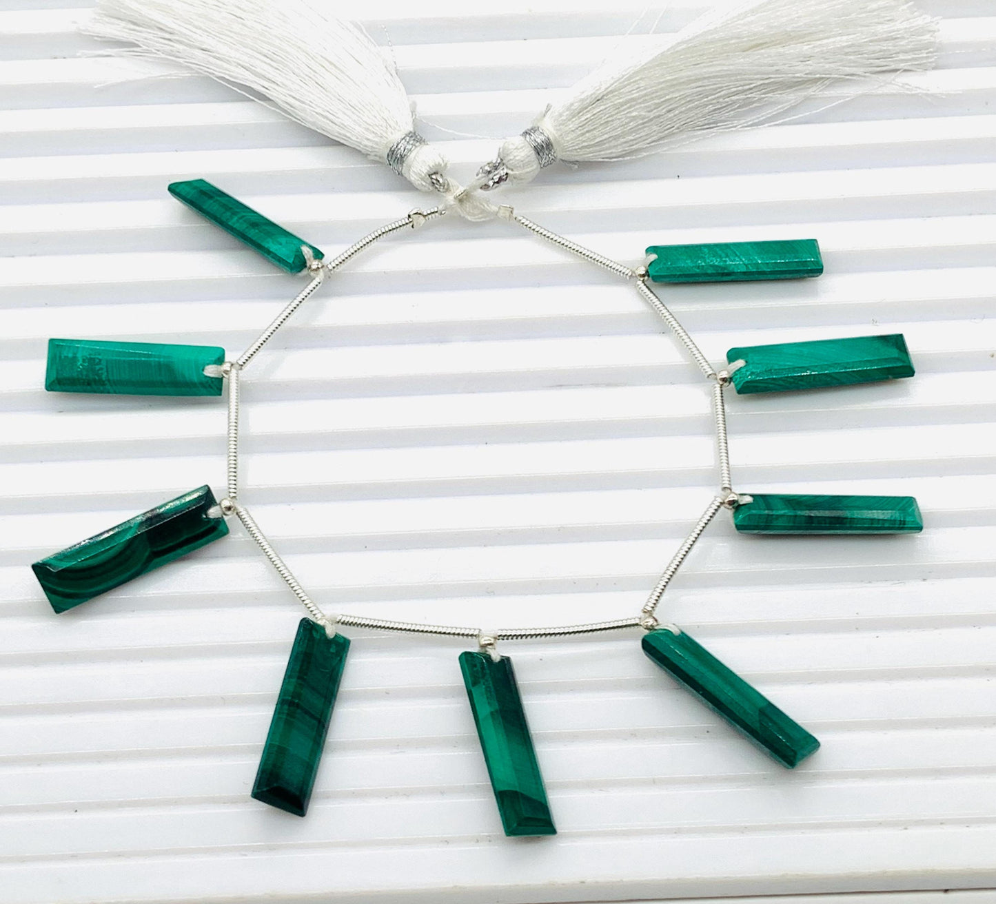 Natural Malachite Baguette Gemstone Beads – 10pcs Faceted Step Cut 20x6x4mm