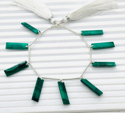 Natural Malachite Baguette Gemstone Beads – 10pcs Faceted Step Cut 20x6x4mm