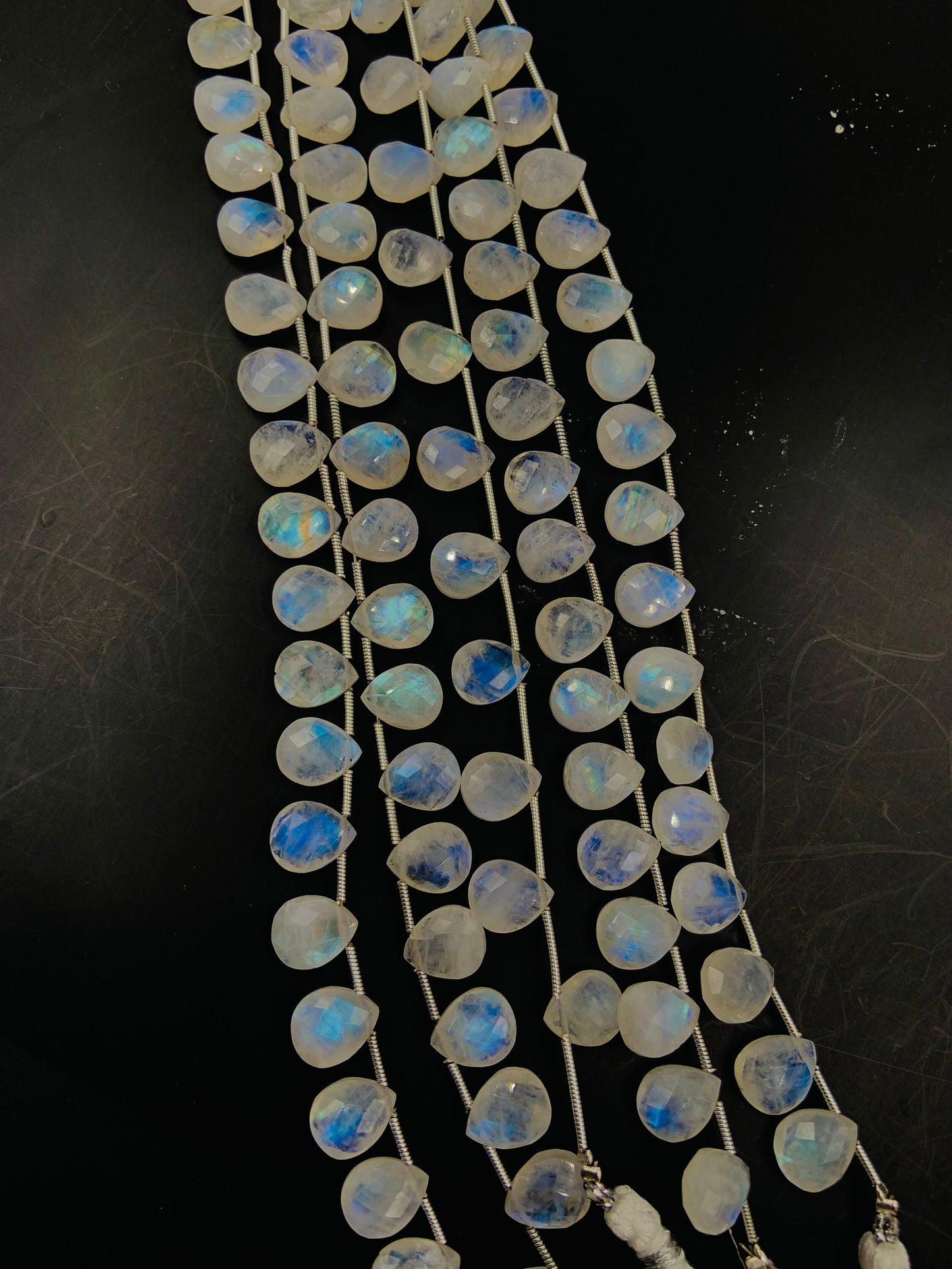 10 Pieces Natural White Rainbow Faceted Pear Shape Side Drill Gemstone Size 9x11mm Matching Pair Briolette, Earring Making SKU-BBI747