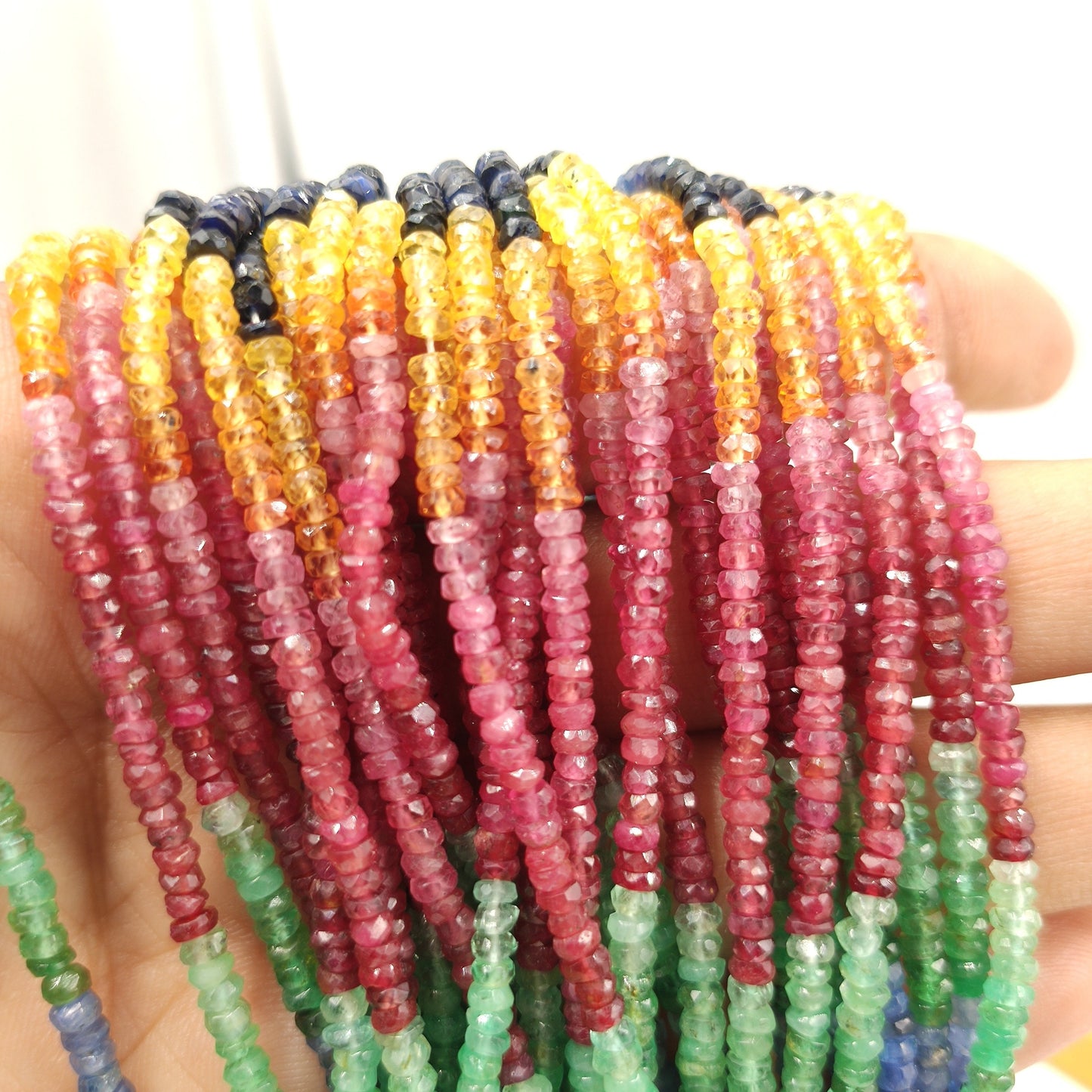 Natural Multi Sapphire Faceted Rondelle Gemstone Beads – AAA, 15” Strand