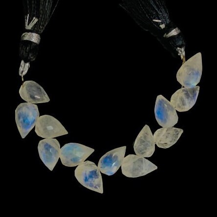 4 Inches Natural White Rainbow Buds Briolette Beads Blue Flashy Gemstone Faceted Flower Buds Size 5X9 MM To 6X10 MM   SKU - BBI712