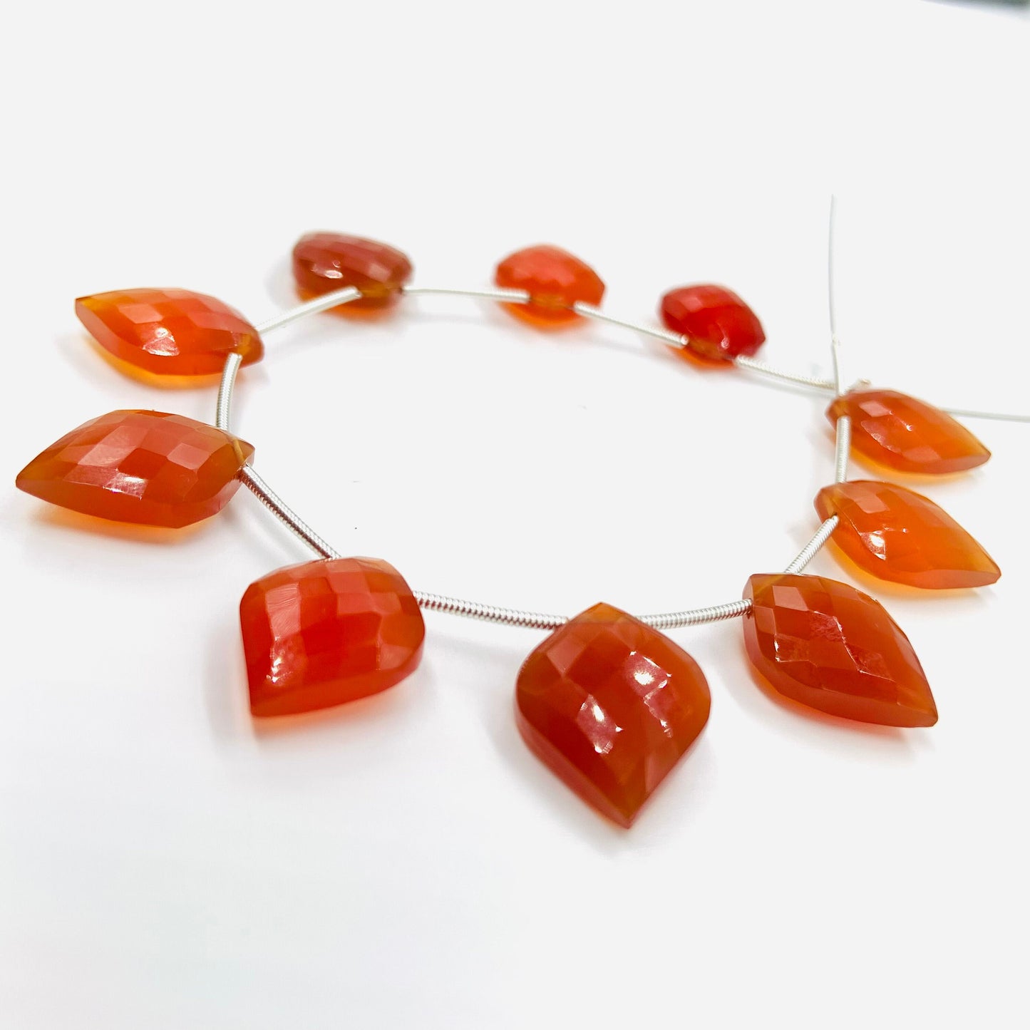 10 pcs Carnelian Carved Faceted Briolette Beads – Side Drill Gemstone Beads