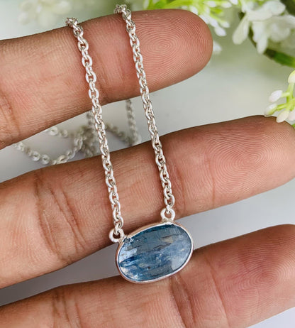 Blue Kyanite Rosecut Necklace – Minimalist Silver & Gold Pendant, Gift for Her