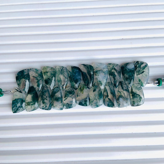 Natural Moss Agate Sail Crown Cut Briolette Beads