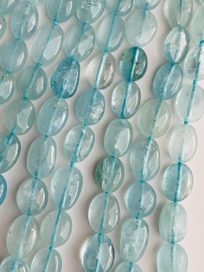 Natural Aquamarine Smooth Oval Nugget Beads Uneven Freeform Gemstone