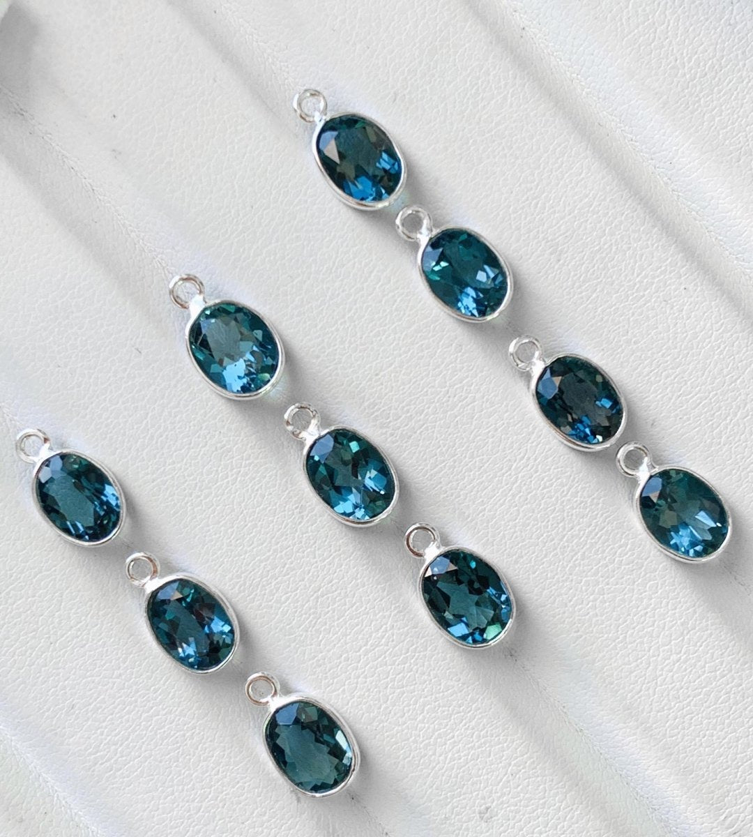 6x8 and 9x7 mm Blue Topaz Bezel Connectors ~ Silver & Gold Link Components ~ Oval Gemstone Charms for Earrings, Bracelets, Necklaces Making - BeadsBoatInc