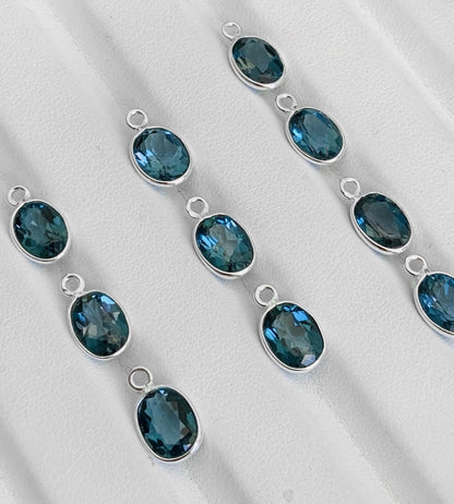 6x8 and 9x7 mm Blue Topaz Bezel Connectors ~ Silver & Gold Link Components ~ Oval Gemstone Charms for Earrings, Bracelets, Necklaces Making - BeadsBoatInc