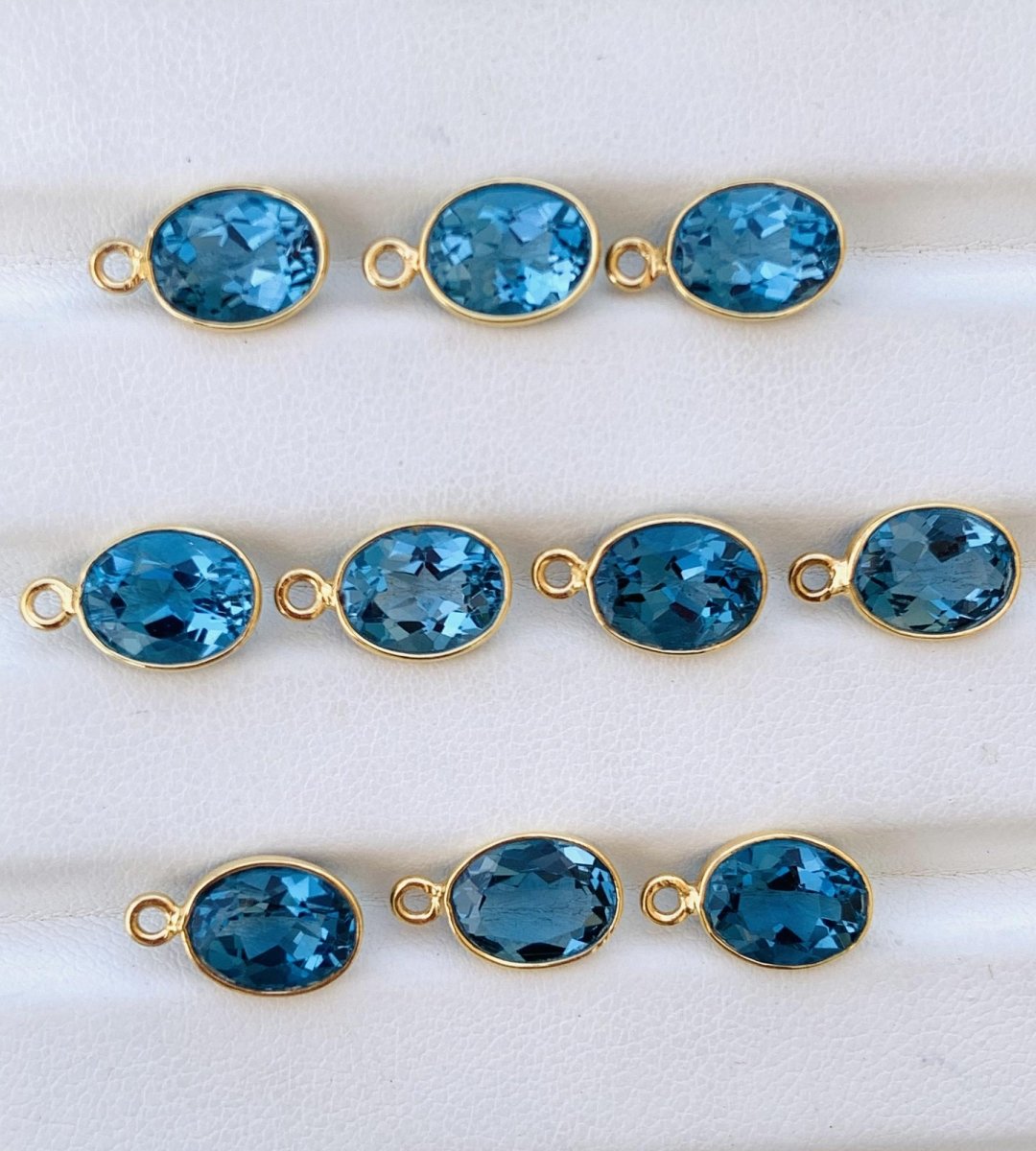 6x8 and 9x7 mm Blue Topaz Bezel Connectors ~ Silver & Gold Link Components ~ Oval Gemstone Charms for Earrings, Bracelets, Necklaces Making - BeadsBoatInc