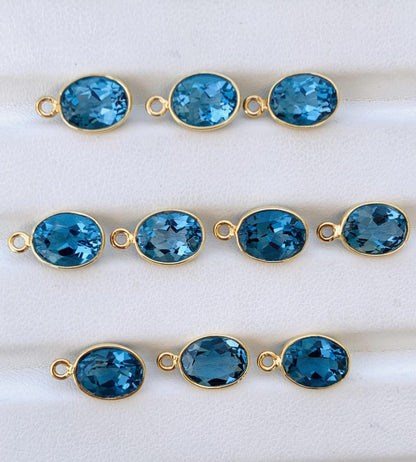 6x8 and 9x7 mm Blue Topaz Bezel Connectors ~ Silver & Gold Link Components ~ Oval Gemstone Charms for Earrings, Bracelets, Necklaces Making - BeadsBoatInc