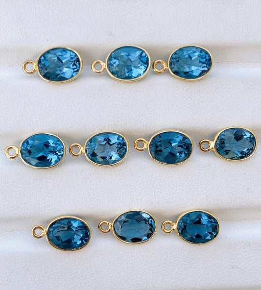 6x8 and 9x7 mm Blue Topaz Bezel Connectors ~ Silver & Gold Link Components ~ Oval Gemstone Charms for Earrings, Bracelets, Necklaces Making - BeadsBoatInc