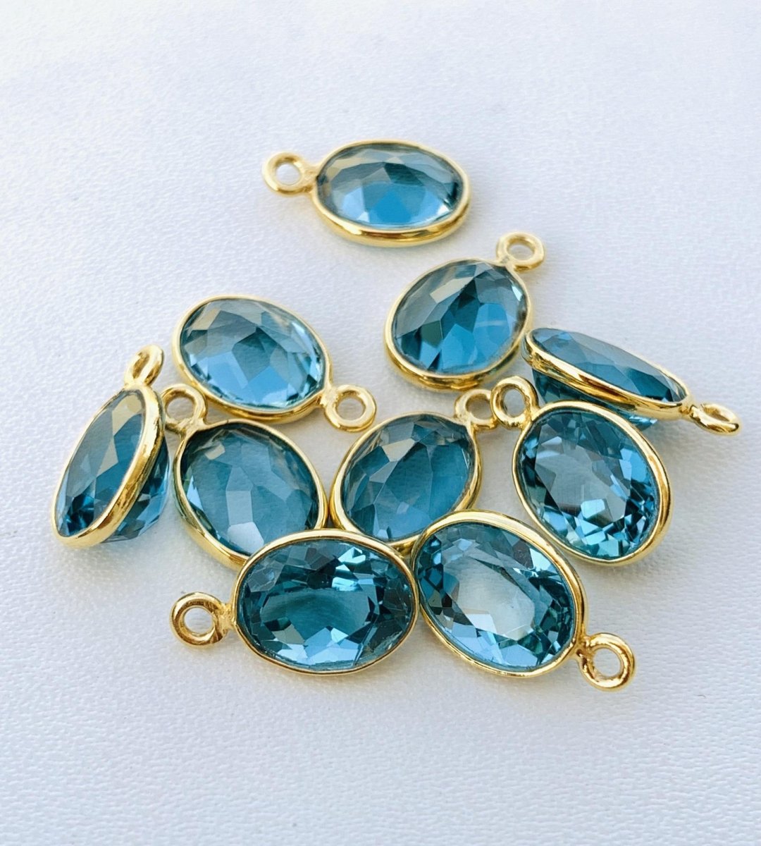 6x8 and 9x7 mm Blue Topaz Bezel Connectors ~ Silver & Gold Link Components ~ Oval Gemstone Charms for Earrings, Bracelets, Necklaces Making - BeadsBoatInc