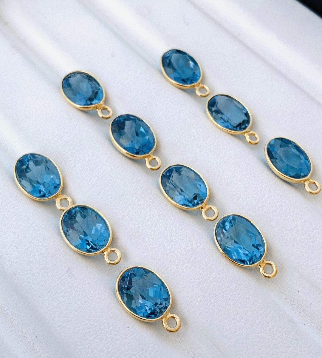 6x8 and 9x7 mm Blue Topaz Bezel Connectors ~ Silver & Gold Link Components ~ Oval Gemstone Charms for Earrings, Bracelets, Necklaces Making - BeadsBoatInc