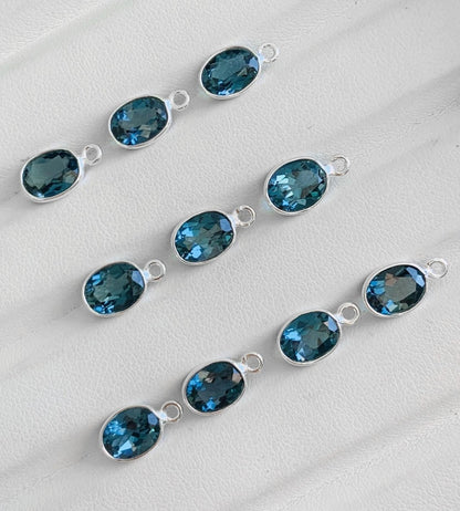 6x8 and 9x7 mm Blue Topaz Bezel Connectors ~ Silver & Gold Link Components ~ Oval Gemstone Charms for Earrings, Bracelets, Necklaces Making - BeadsBoatInc