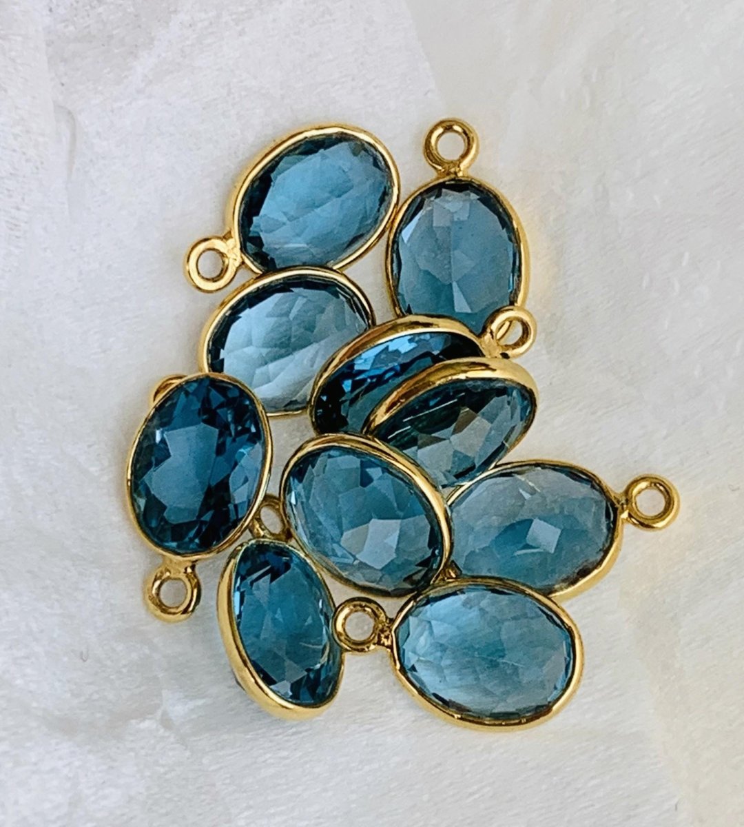 6x8 and 9x7 mm Blue Topaz Bezel Connectors ~ Silver & Gold Link Components ~ Oval Gemstone Charms for Earrings, Bracelets, Necklaces Making - BeadsBoatInc