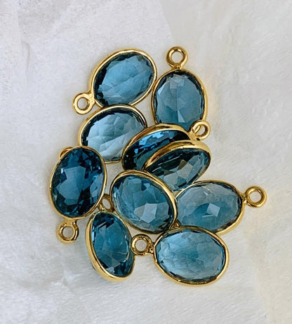 6x8 and 9x7 mm Blue Topaz Bezel Connectors ~ Silver & Gold Link Components ~ Oval Gemstone Charms for Earrings, Bracelets, Necklaces Making - BeadsBoatInc