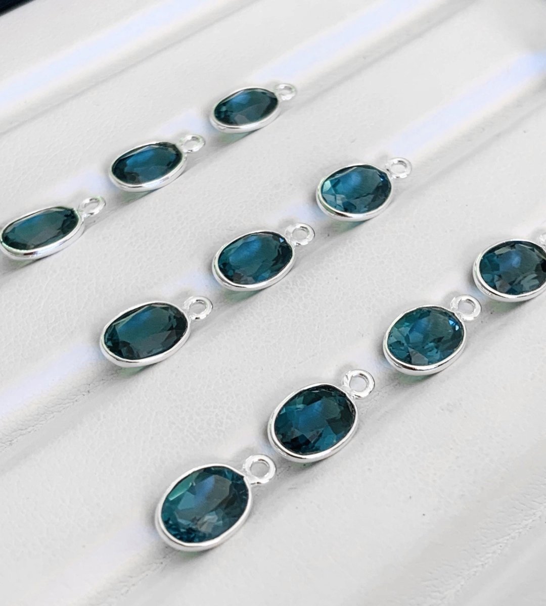 6x8 and 9x7 mm Blue Topaz Bezel Connectors ~ Silver & Gold Link Components ~ Oval Gemstone Charms for Earrings, Bracelets, Necklaces Making - BeadsBoatInc