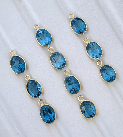6x8 and 9x7 mm Blue Topaz Bezel Connectors ~ Silver & Gold Link Components ~ Oval Gemstone Charms for Earrings, Bracelets, Necklaces Making - BeadsBoatInc