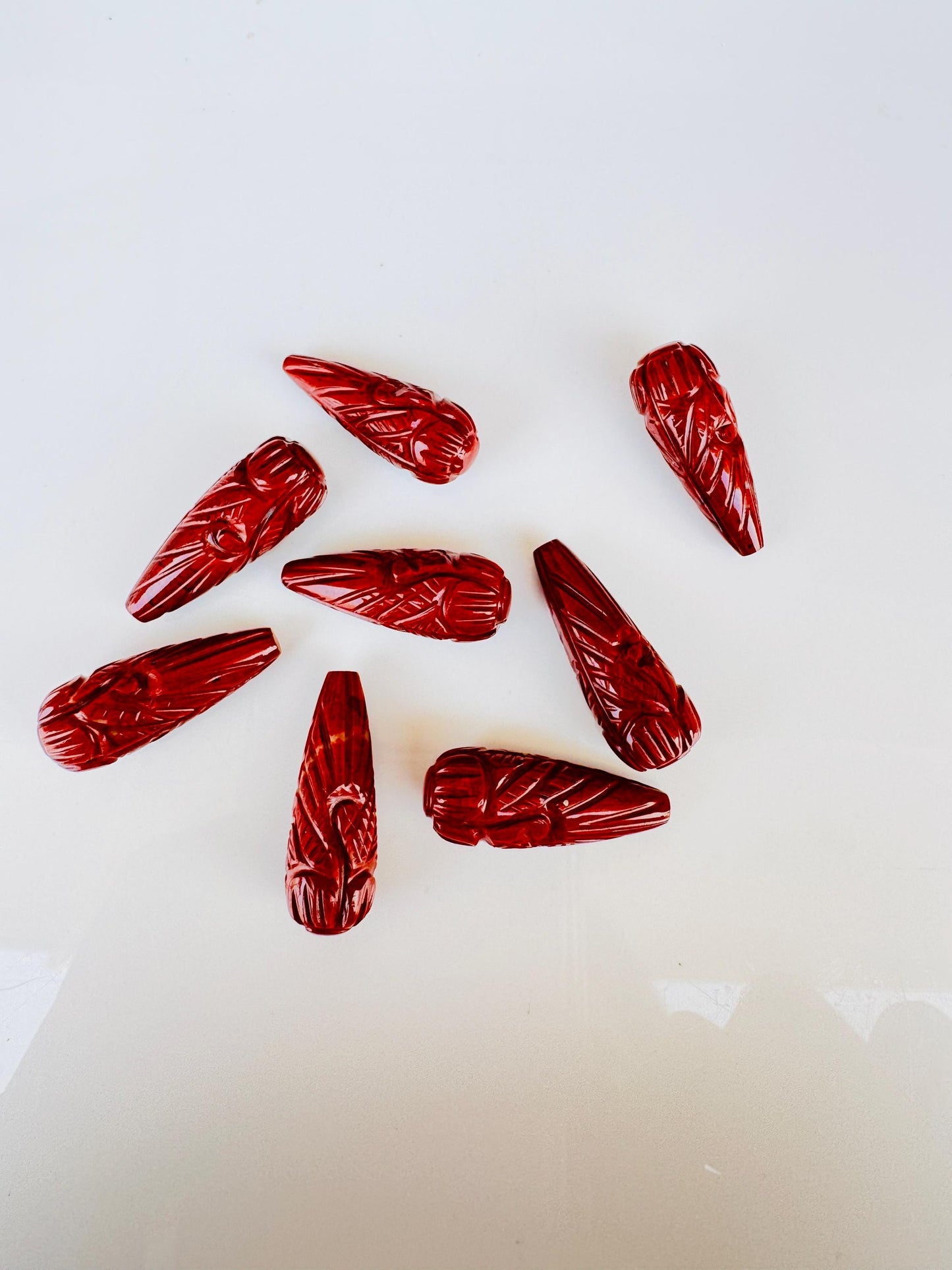 Natural Red Jasper Hand-Carved Drop Briolette Beads 9x26mm | Matching Gemstone Beads