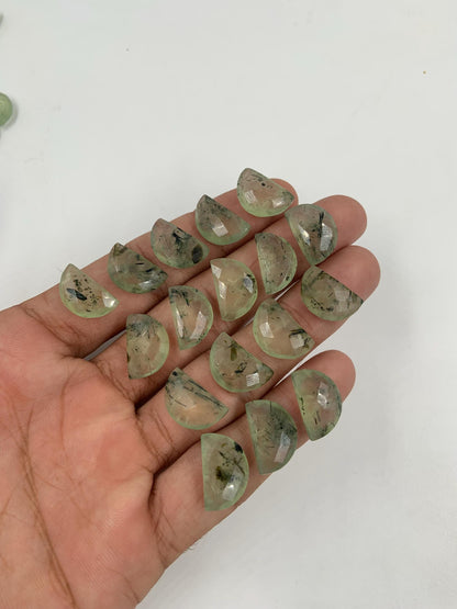Natural Prehnite Half Moon Gemstone 2 Pcs 10x16mm Faceted Briolette