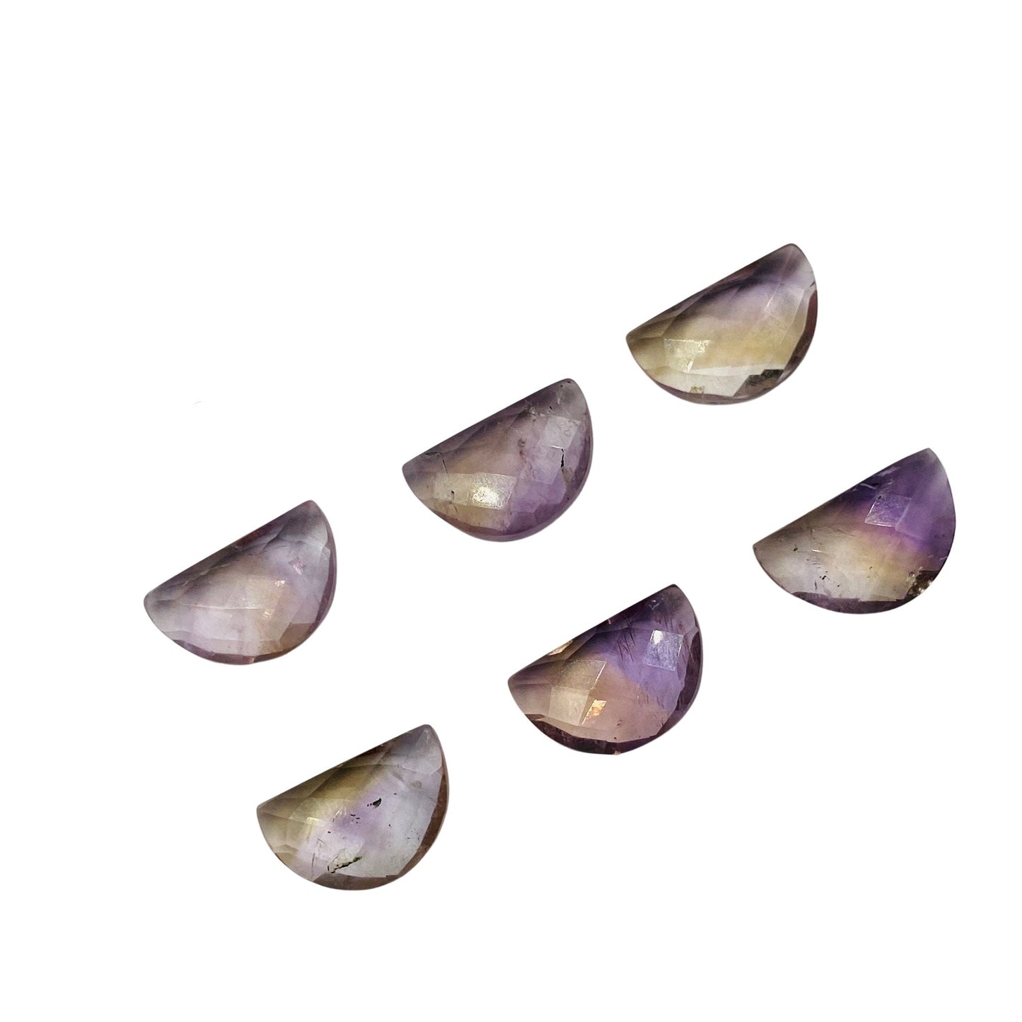 2 Pieces Natural Ametrine Faceted Semi Circle Shape Gemstone, Carved D Shape Earring Components, Size 10x16mm, Jewelry Supplies, SKU-BBI218