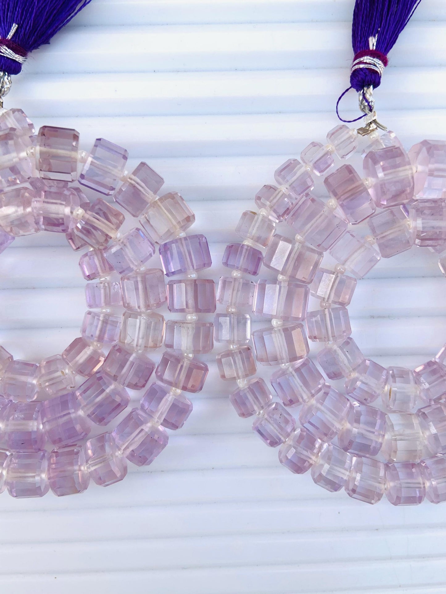 Natural Light Pink Amethyst Faceted Tyre Gemstone Beads 15" Strand