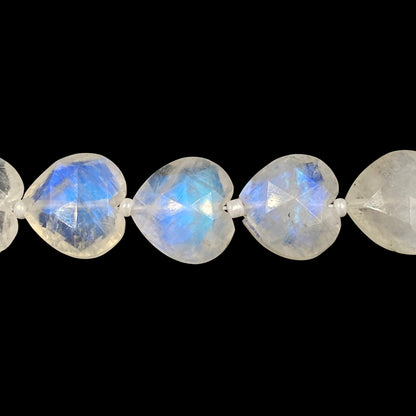 10 Pieces Natural White Rainbow Faceted Heart Shape Gemstone, Size 10mm Straight Drill Beads, Hand Carved Briolette Beads,, SKU-BBI305