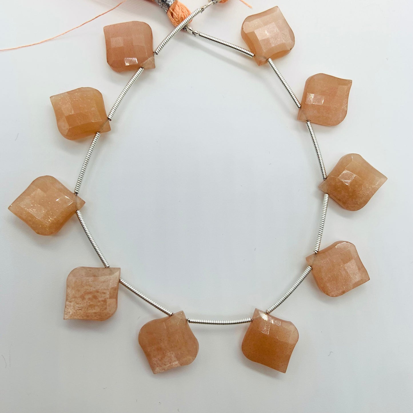 10 Pieces Natural Peach Moonstone Carved Fancy Cut Shape Gemstone Briolette Side Drill Beads Line | Faceted Gemstone Beads. BBI957