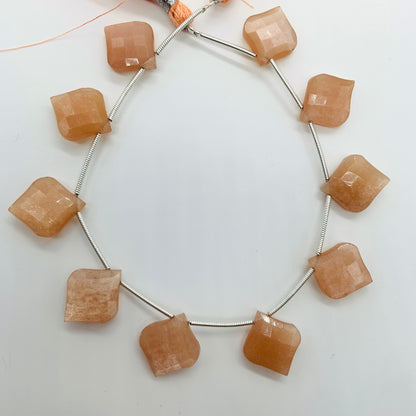 10 Pieces Natural Peach Moonstone Carved Fancy Cut Shape Gemstone Briolette Side Drill Beads Line | Faceted Gemstone Beads. BBI957