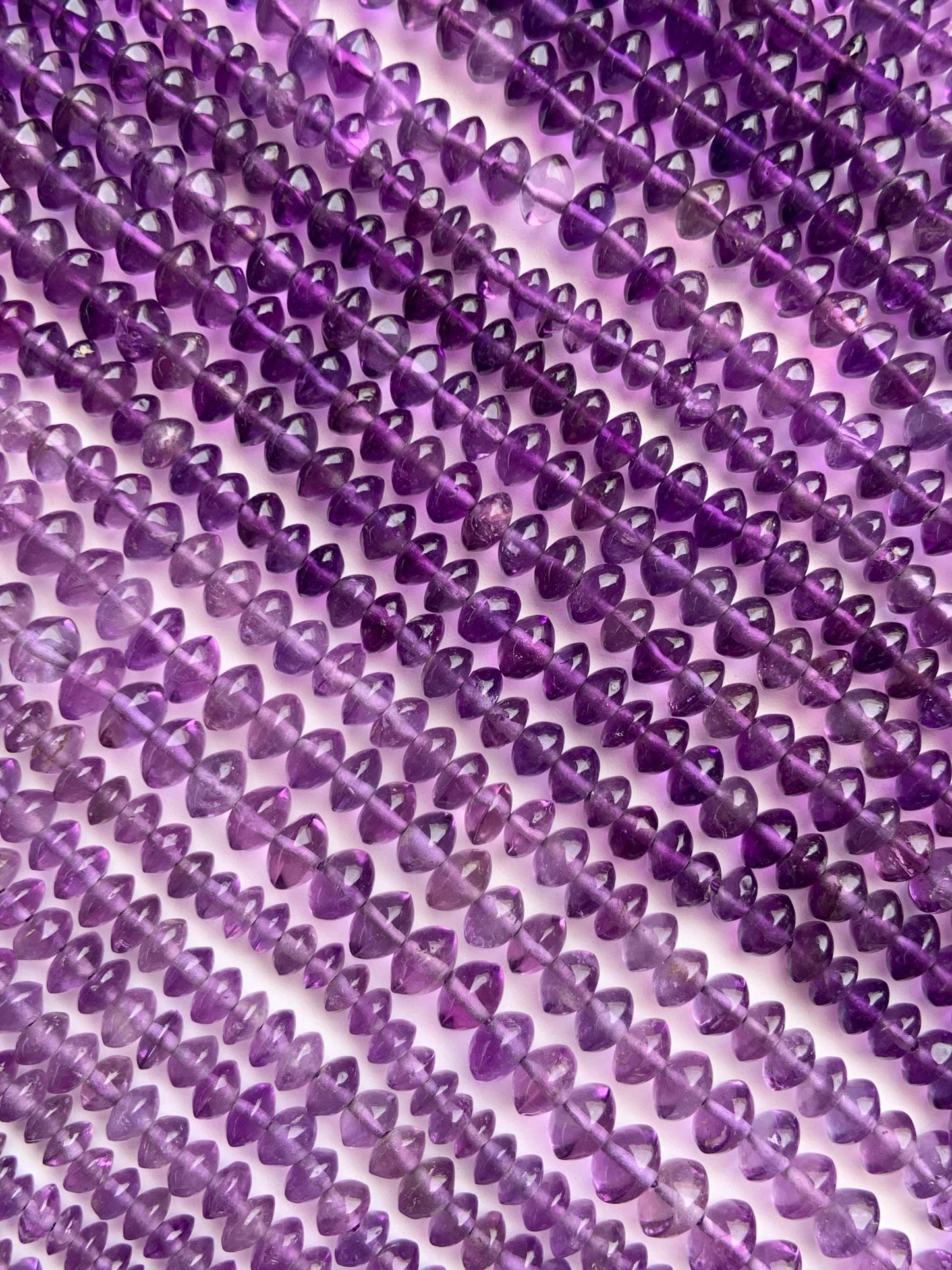 Natural Amethyst Smooth Rondelle Beads 13" Strand