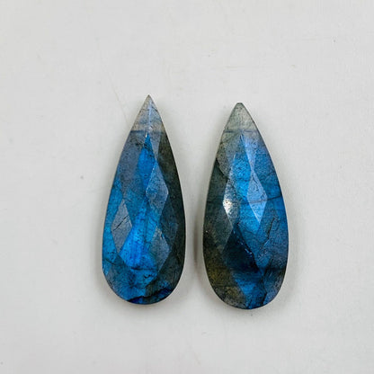 1 Pair Natural Labradorite Faceted Long Pear Shape Gemstone, Size 10x25mm, 10x20mm, 10x30mm Matching Pair Briolette, Earring Making Gemstone