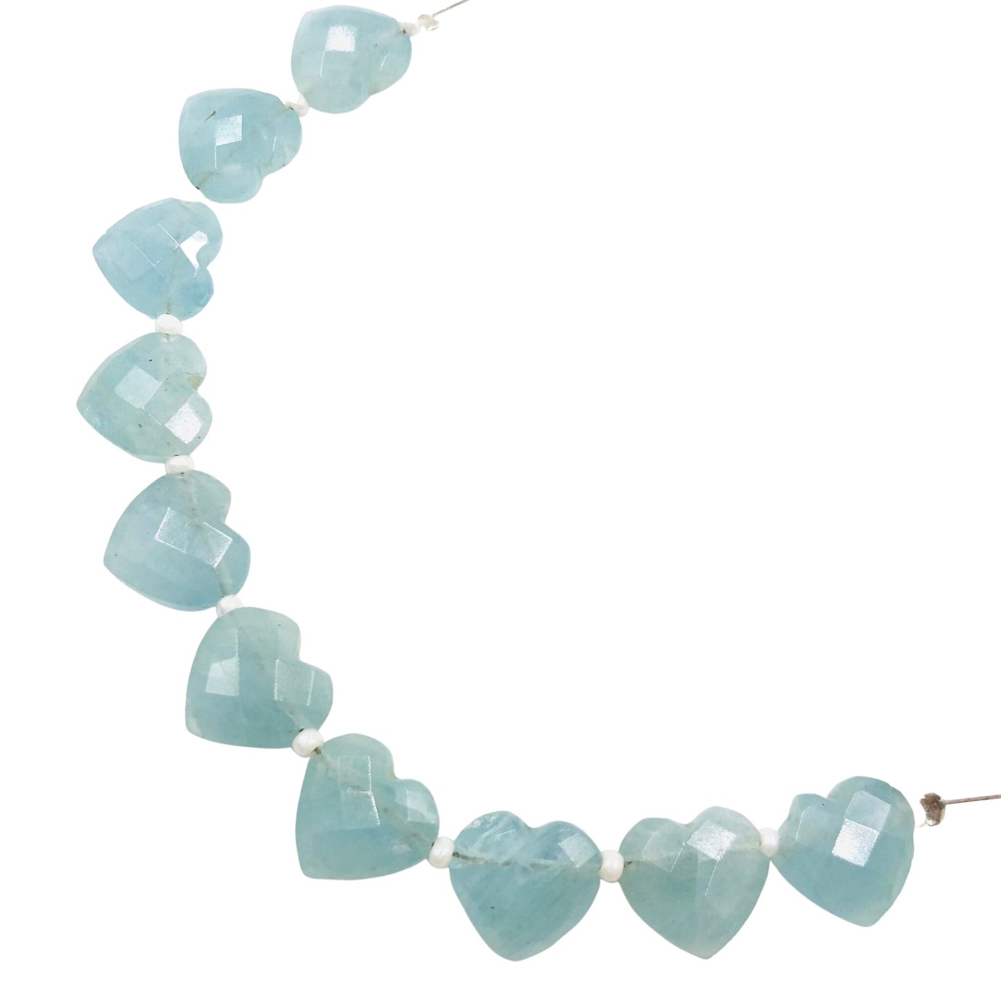 Natural Aquamarine Faceted Carved Heart Briolette Gemstone Beads