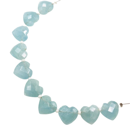 Natural Aquamarine Faceted Carved Heart Briolette Gemstone Beads