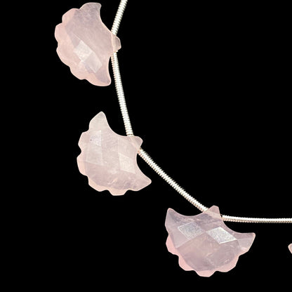 10 Pieces Rose Quartz Carved Tree Shape Natural Gemstone Briolette Side Drill Beads Line | Gemstone Carving Beads ,Genuine Rose Quartz Beads
