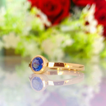 925 Sterling Silver Round Tanzanite Statement Ring -  Gold Plated