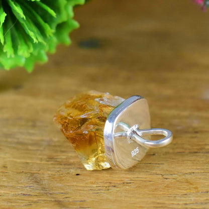 Natural Raw Citrine Pendant, High Quality Stone High Finished Silver jewelry, Chunky necklace, Gift For Her, Raw Birthstone Necklace, P-0005