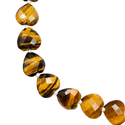 Natural Tiger Eye Heart Gemstone Beads – 10pcs Faceted & Hand Carved