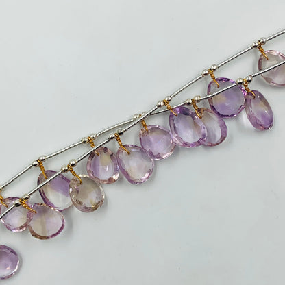 12 Pieces Natural Ametrine Rose Cut Slices Cabochons , Free Form Shape Cabochon, Faceted Rose Cut Flat Back Cabochons, Cut Stones Cabochons.