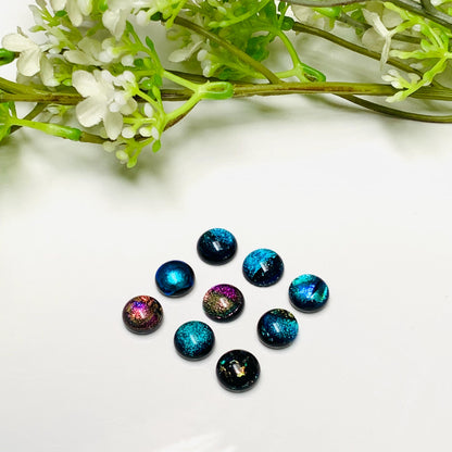 12 Pcs Dichroic Glass Cabochons, Shimmering Rainbow Stones, 10mm