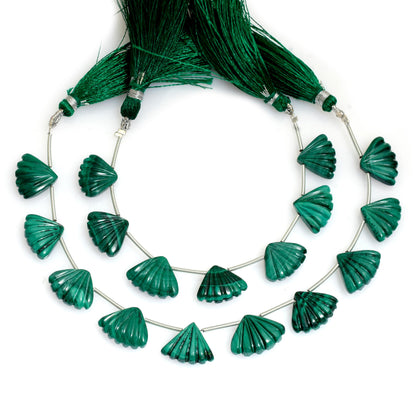 Natural Malachite Slot Carved Fan Shape Briolette Beads – 10pcs, Side Drill