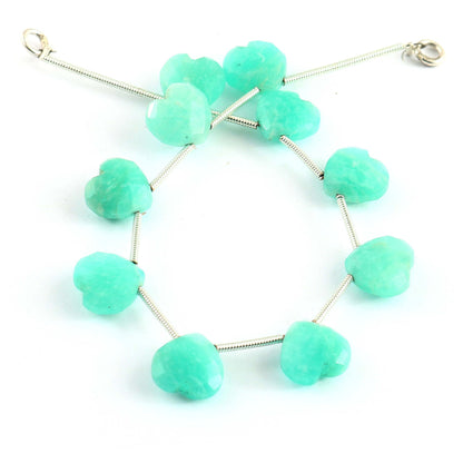 10 pcs Natural Amazonite Carved Heart Shape Gemstone Briolette Beads | Faceted Beads For Jewelry | Wholesale Gemstone beads BBI325