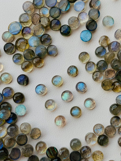 Natural Labradorite Smooth Round Gemstone Cabochon, CALIBRATED Loose Stone Cab, Round Jewelry Making Cabochons Semi Precious Cabs for ring