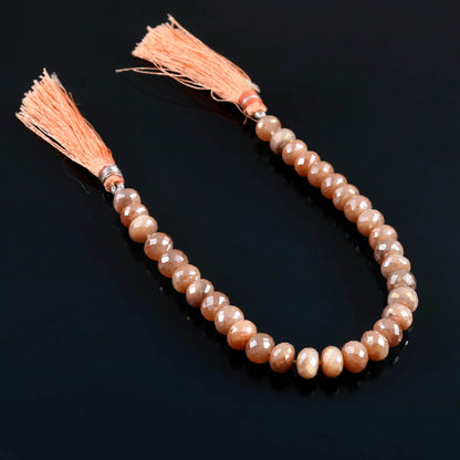 AAA Quality Natural Peach Moonstone Silver Coating Faceted Round Beads Briolette , Moonstone Gemstone Round Beads , 8mm 8" Inch SKU-BBI580