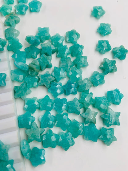 2 Pieces Natural Amazonite Hand Carved Star Shape Gemstone, Faceted Star Shape Briolette, Size 10 mm, Loose Stone For Jewelry, SKU - BBI114