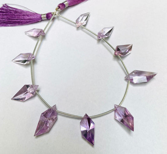 Natural Amethyst & Ametrine Spindle Cut Beads - Faceted Gemstone 10 Pcs