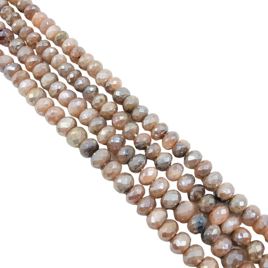 AAA Quality Natural Chocolate Moonstone Silver Coating Rondelle Beads, Faceted Rondelle Beads Briolette, Jewelry Making, SKU - BBI509