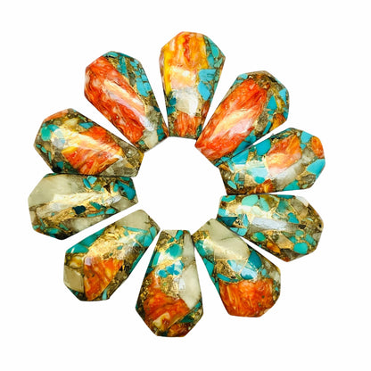 1 Pair Spiny Oyster Copper Turquoise Smooth Cut Coffin Shape Gemstone, Size 11X18mm, Matching Pair Briolette, Earring Making , SKU - BBI997