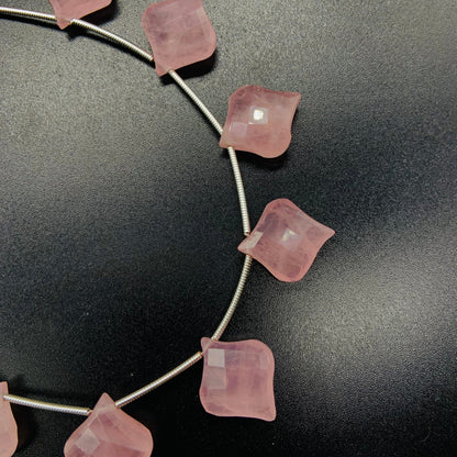 10 Pieces Natural Rose Quartz Carved Fancy Cut Shape Gemstone Briolette Side Drill Beads Line | Faceted Gemstone Beads. BBI1016