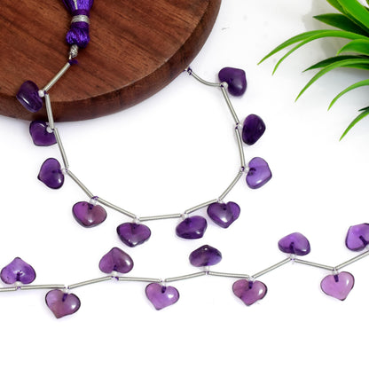 Natural Amethyst Smooth Heart Gemstone Beads 10 Pcs