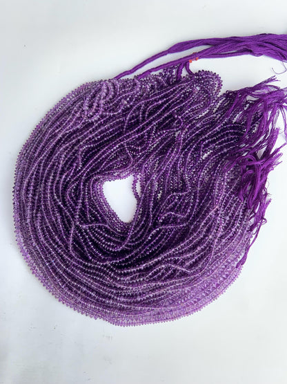 Natural Amethyst Smooth Rondelle Beads 13" Strand