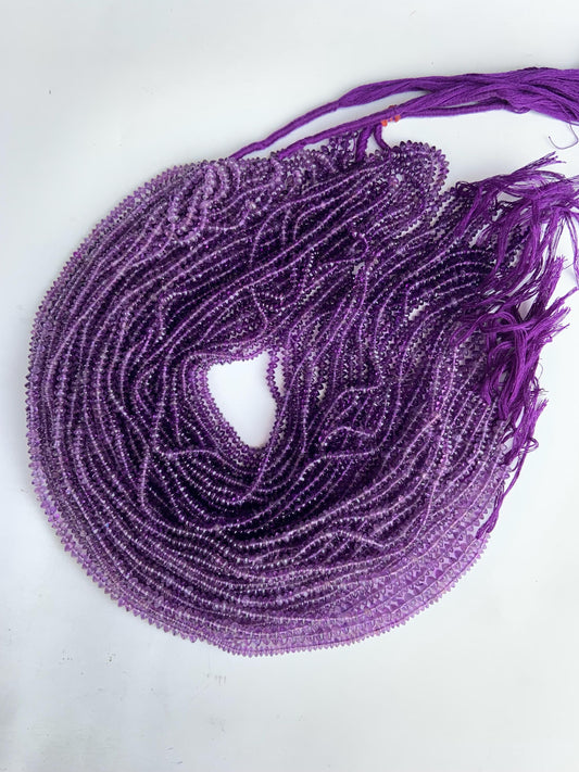 Natural Amethyst Smooth Rondelle Beads 13" Strand